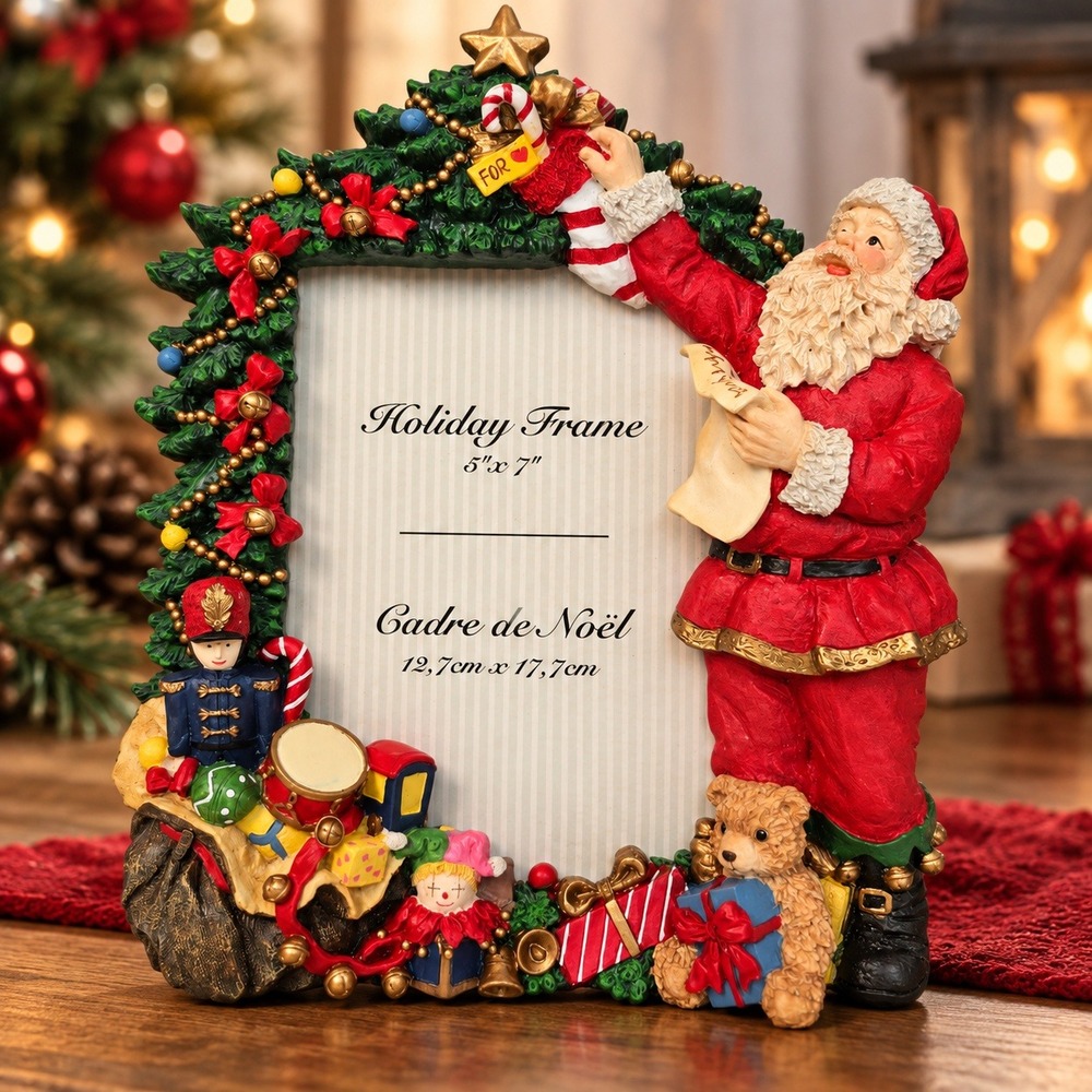 Vintage Santa Claus Christmas Picture Frame 5x7 Nutcracker 3D Resin Sculpted